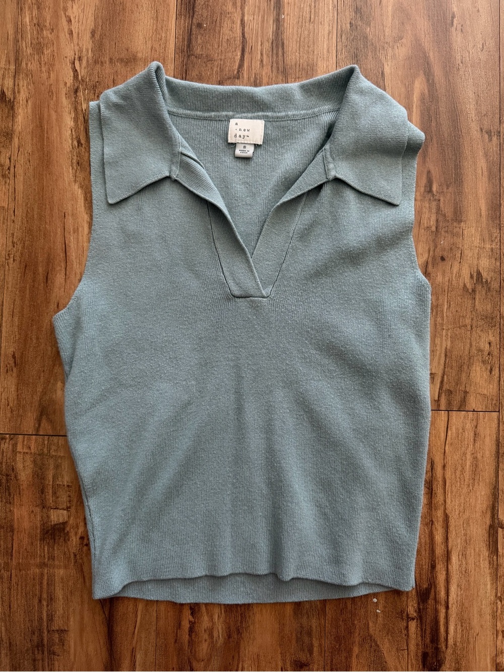 A New Day Sleeveless Collared Knit Top in Sage Blue